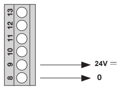 ROBO600 – sākotnējās versijas detaļa: 8 = 0 V, 9 = +24 V DC ROBO600 – sākotnējās versijas detaļa: 8 = 0 V, 9 = +24 V DC
