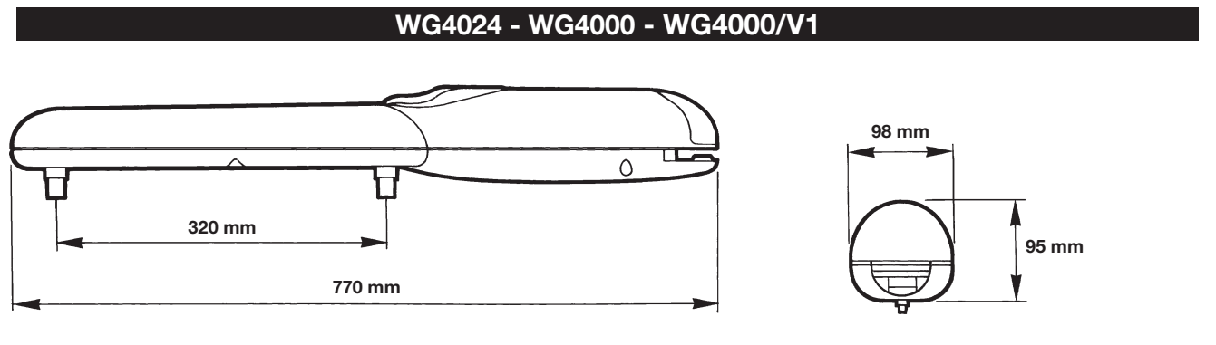 NICE WINGO WG4000 – motora izmēri un gājiens NICE WINGO WG4000 – motora izmēri un gājiens