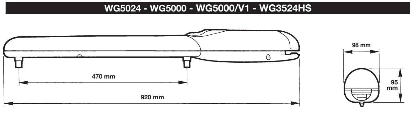 NICE WINGO WG5000 – motora izmēri un gājiens NICE WINGO WG5000 – motora izmēri un gājiens
