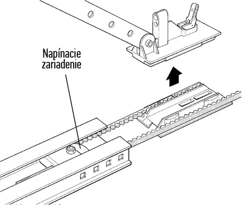 3. Pārvietojiet spriegošanas ierīci vidējā pozīcijā, lai varētu izņemt ratiņus no sliedes: