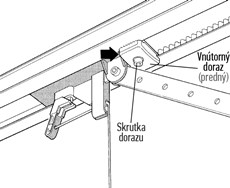 7. Atskrūvējiet abus mehāniskos iekšējos atdures elementus. Pārvietojiet priekšējo atduri pie ratiņiem, pēc tam pabīdiet ratiņus aizvēršanas virzienā un pievelciet atduri.