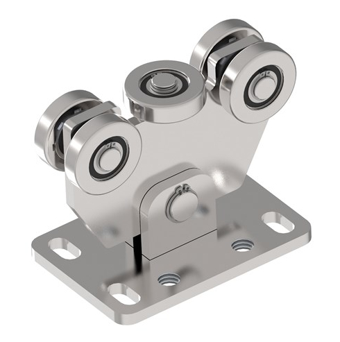INOX ratiņi nerūsējošā tērauda bīdāmajiem vārtiem, ar 5 rullīšiem, C profilam 58x58x3